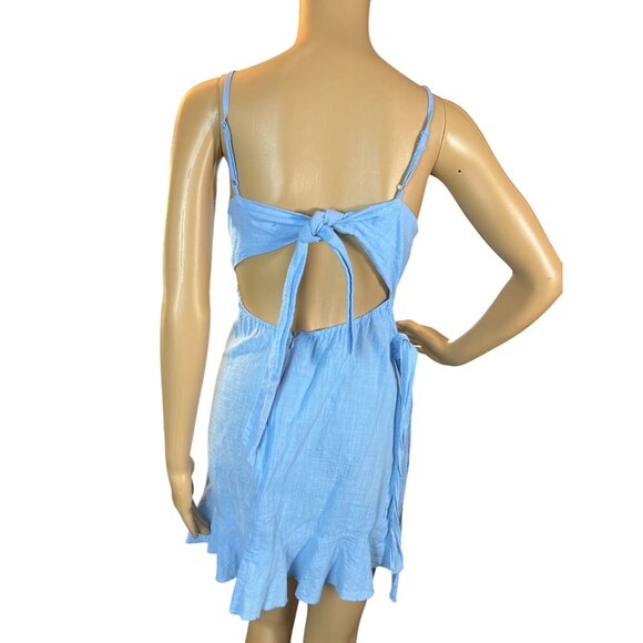(5 for $25) Shein Sleeveless Ruffle Summer Wrap Dress in Baby Blue Size Small - Picture 6 of 7